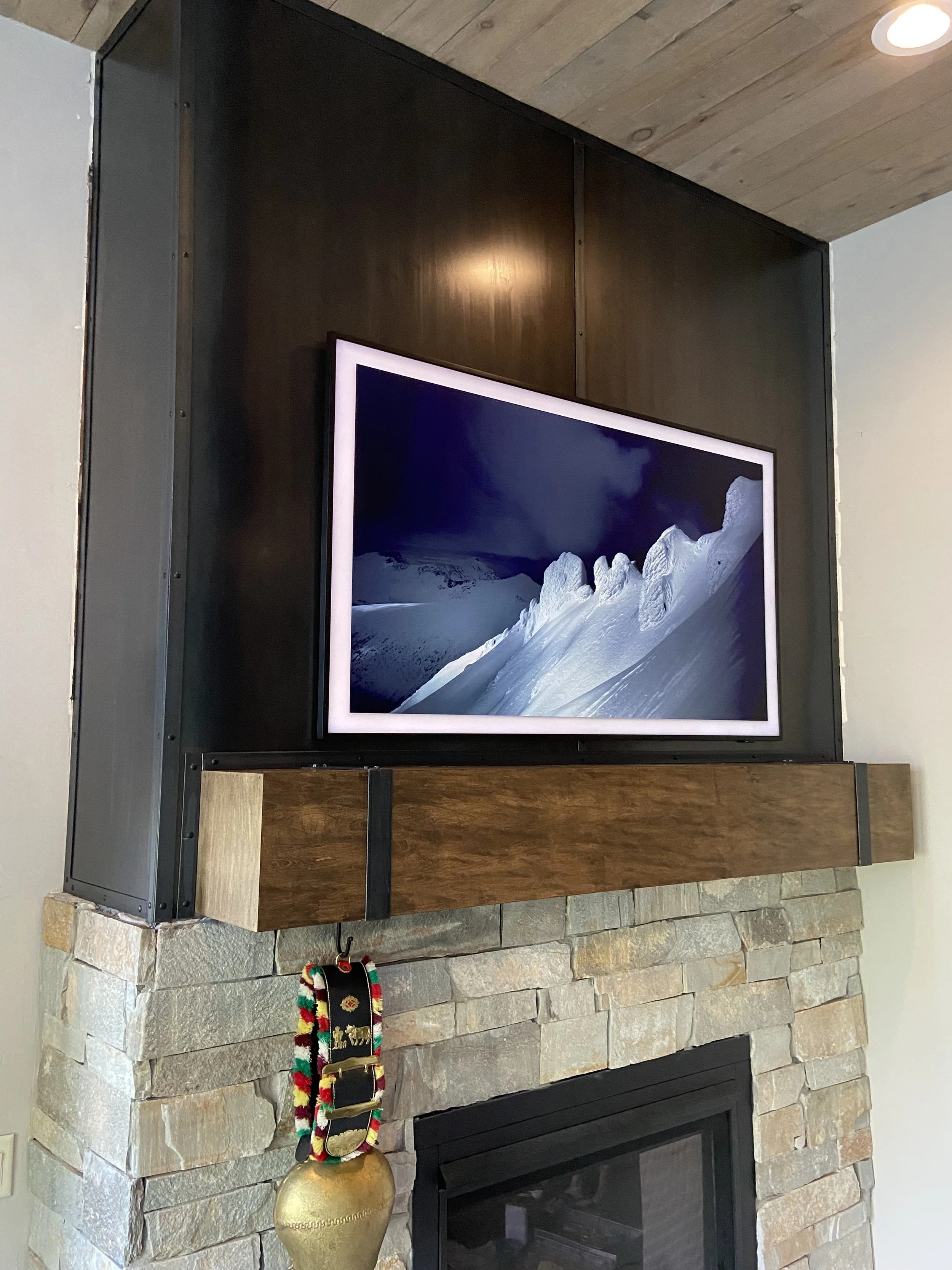 Custom Steel Fireplace Wrap and Mantle