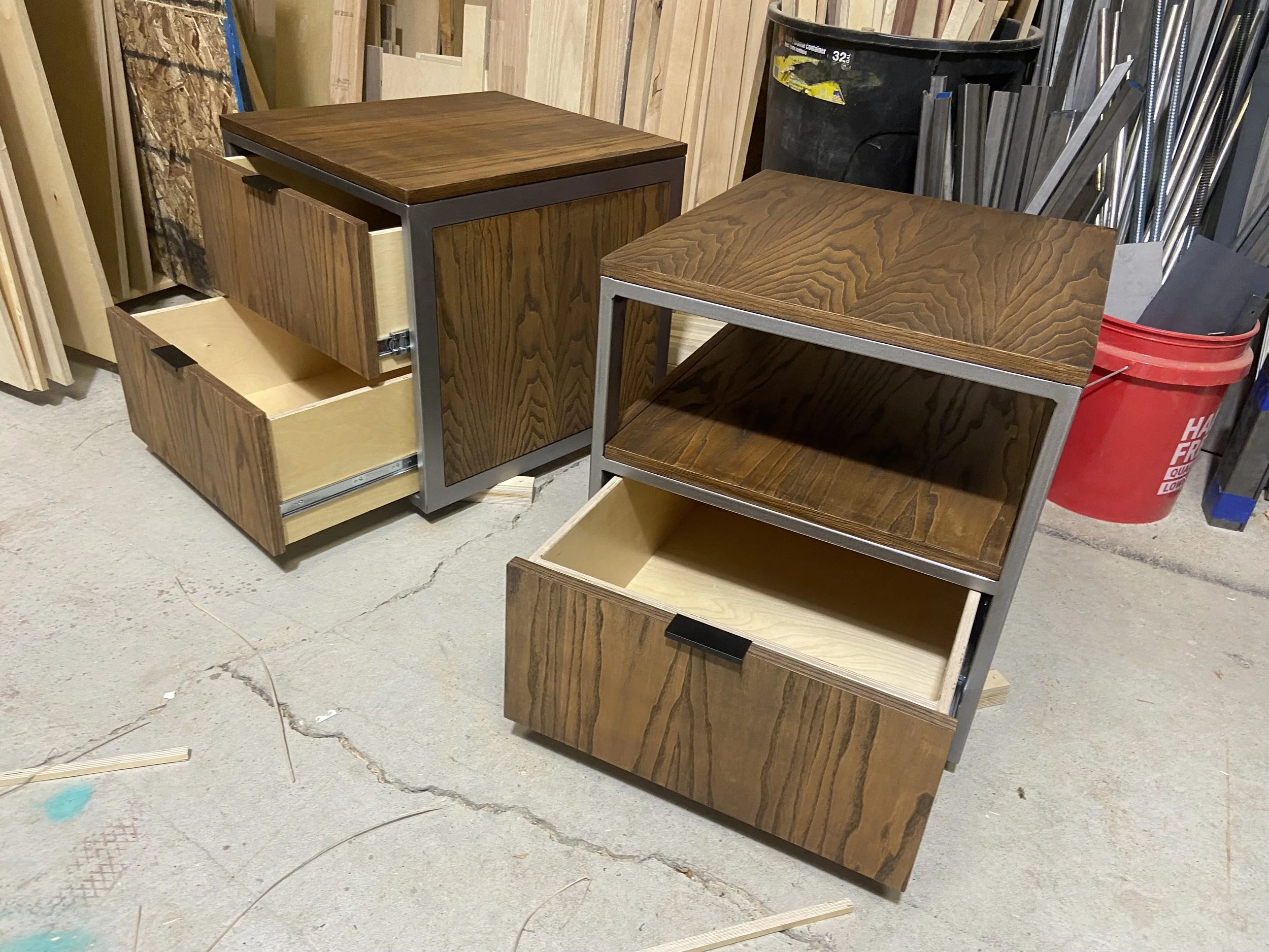 Custom Steel and Ash Bedside Tables
