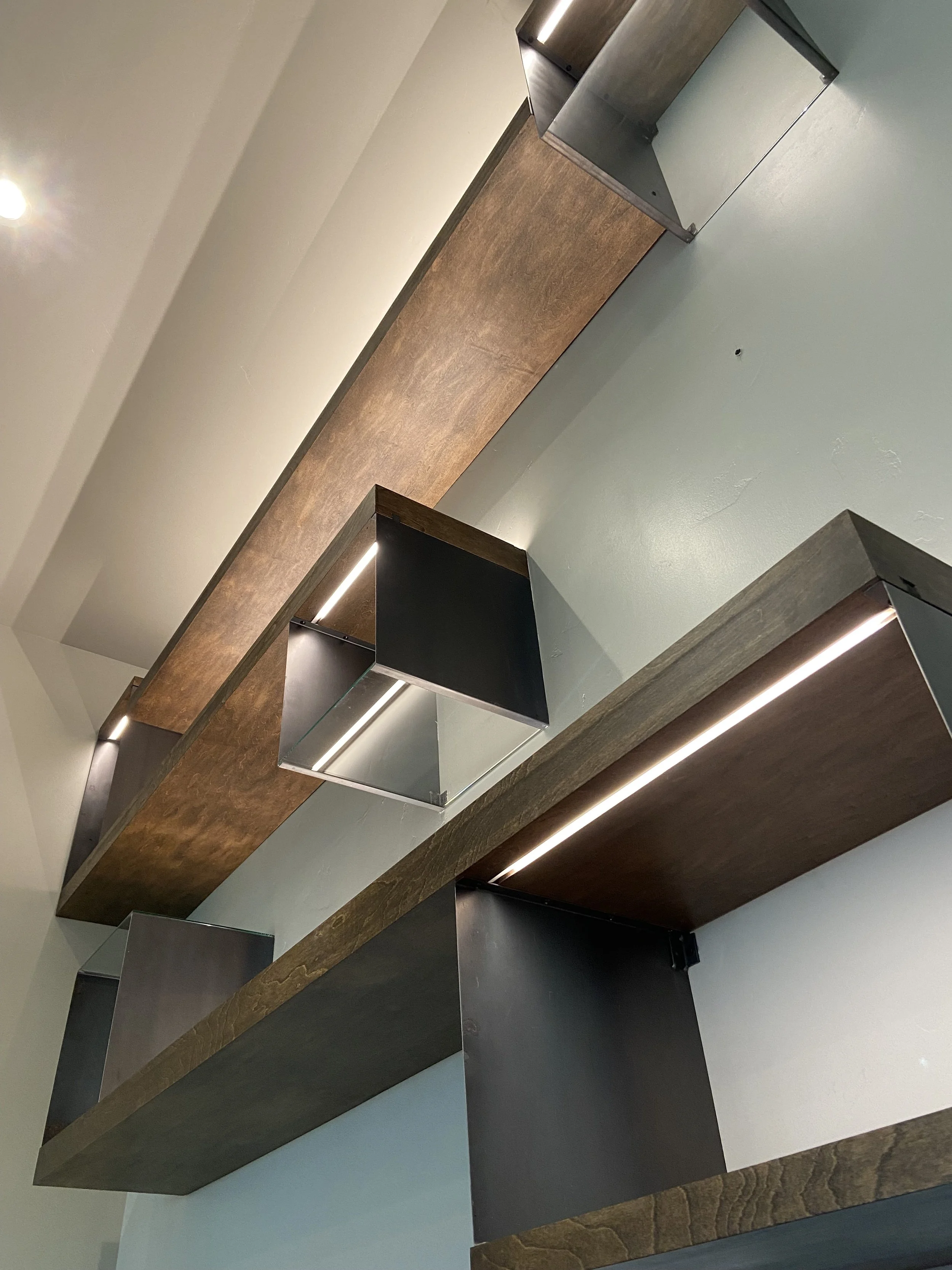 stoye level craftworks steel glass and maple floating shelves