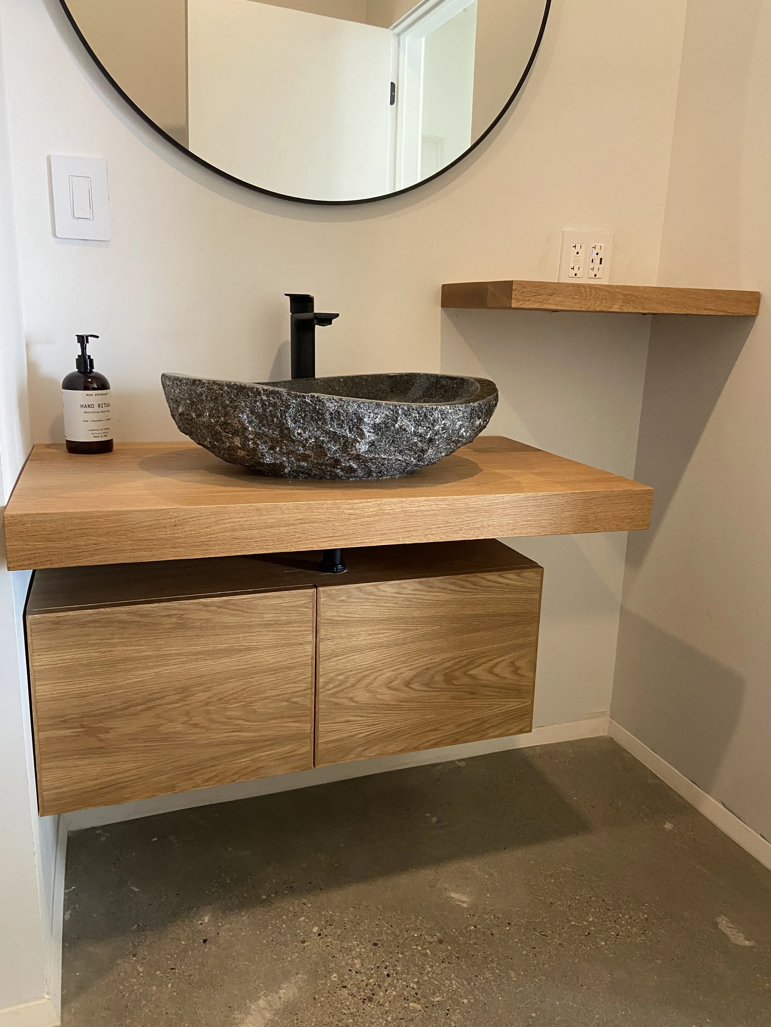 White Oak Slab Floating Bathroom Vanity 