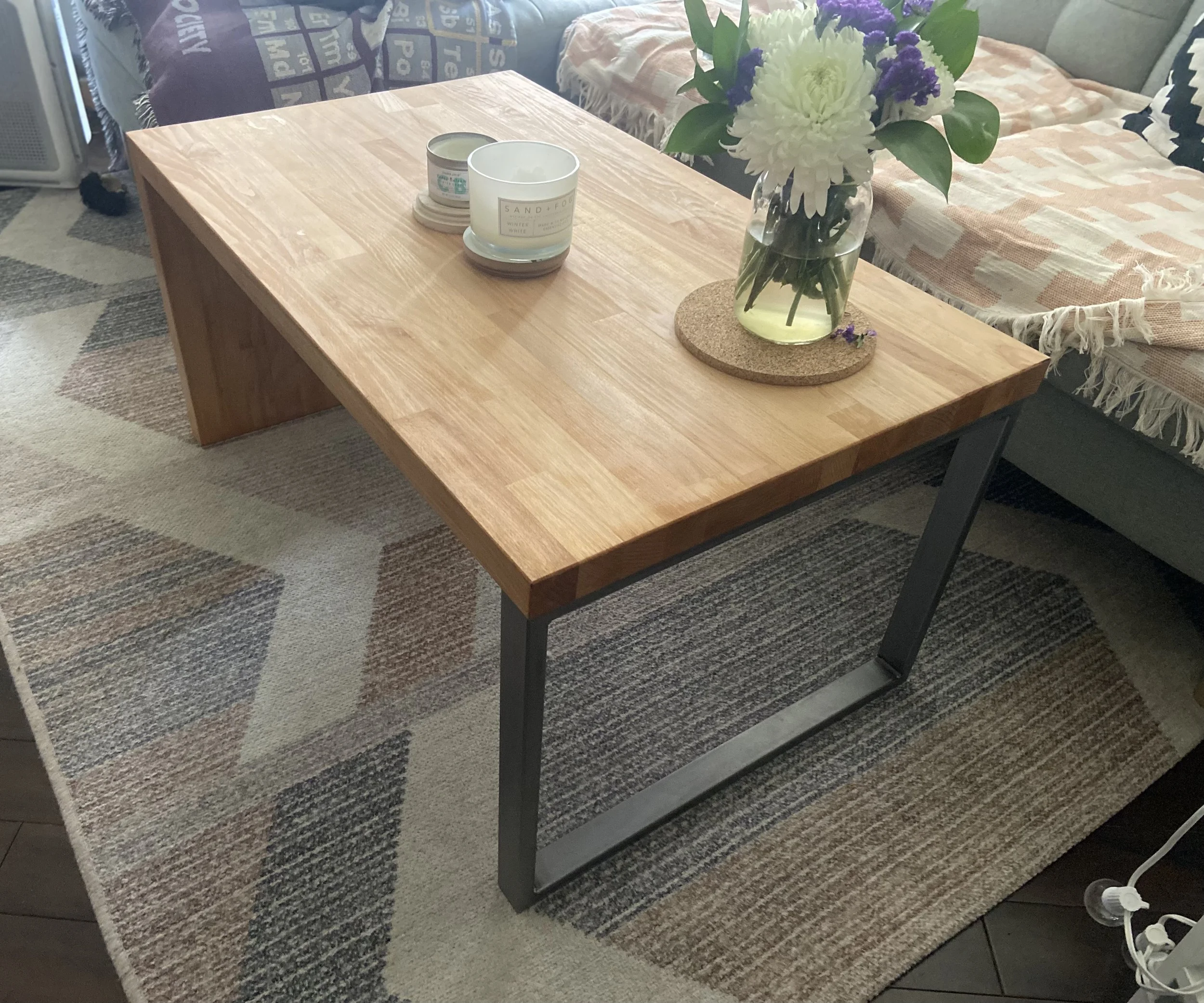 Maple Butcher Block and Steel Waterfall Table 