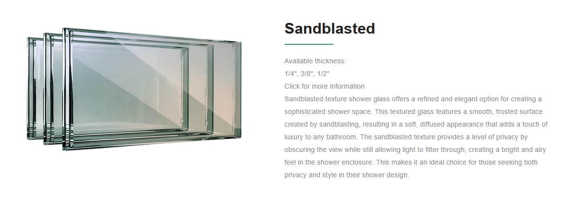 A stack of five rectangular frosted glass shower panels with metal frames, arranged in a staggered manner.