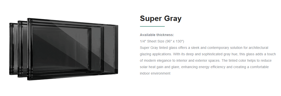Set of three tinted gray glass windows with black frames, stacked on a white background.