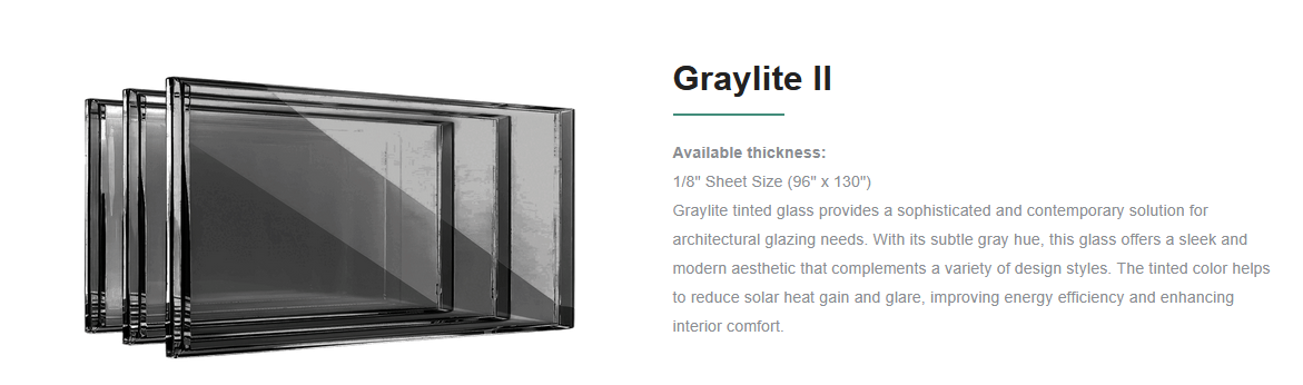 Set of four gray tinted glass window panels, with black frames, displayed in a staggered arrangement.
