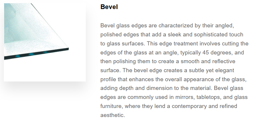 Close-up of beveled glass with polished, angled edges.