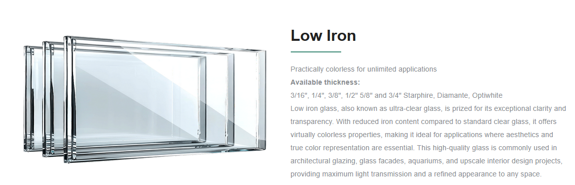ultra-clear glass with clarity and transparency, designed for architectural and decorative applications.