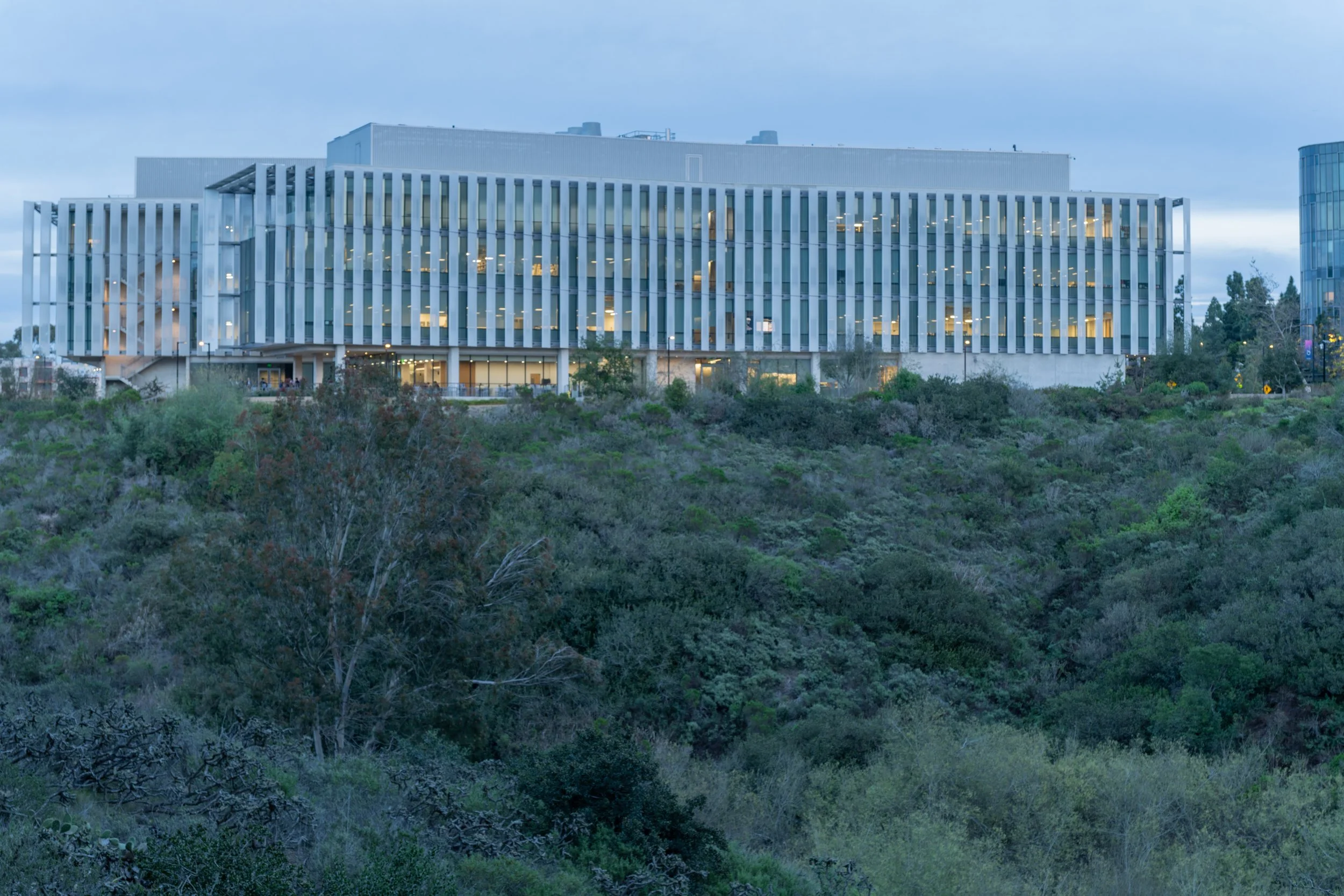 UCSD Franklin Antonio Hall Westside View at twilight
