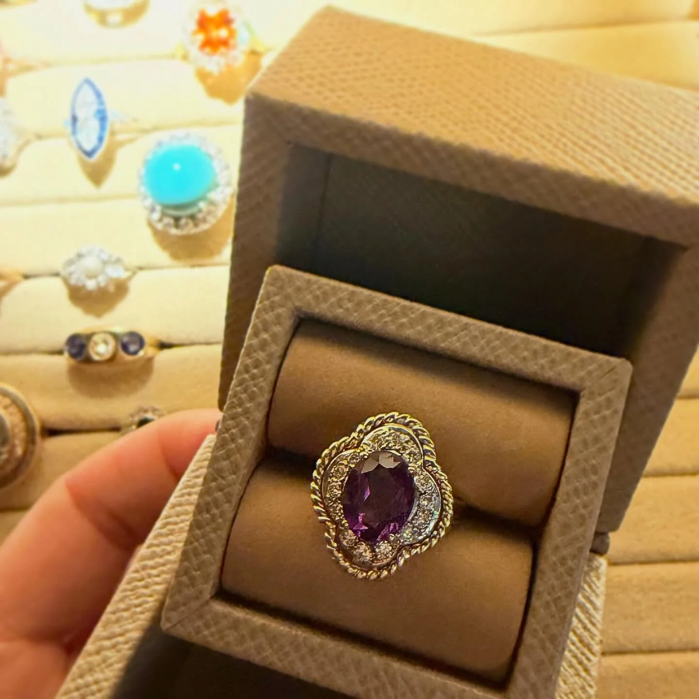 Love a good #cocktailring! Definitely a great way to mark a special occasion &mdash; birthdays especially are easy using your month&rsquo;s #birthstone (like this Amethyst ring)... #SpringsCollectionJewelry 🍸 💍