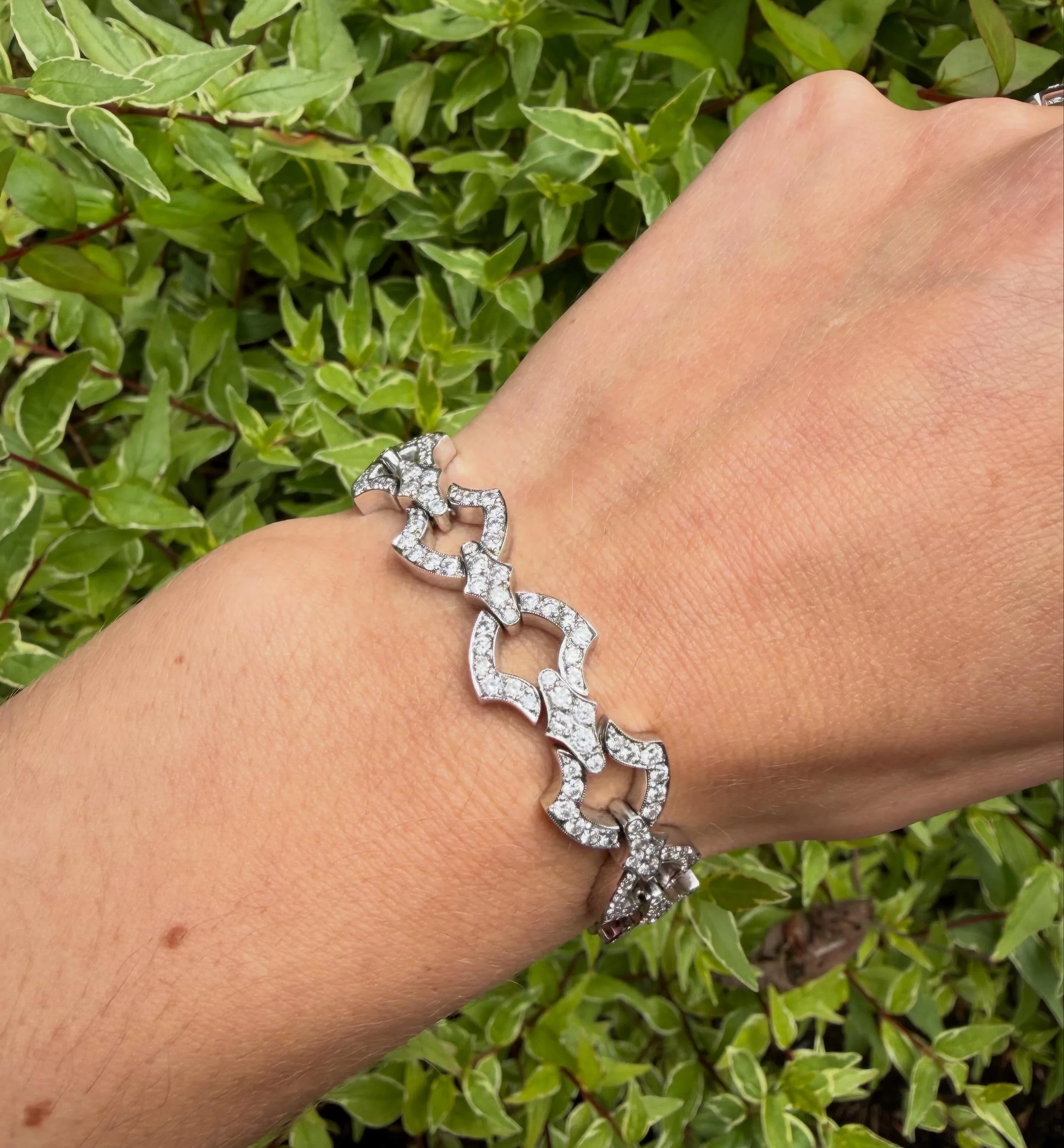 A sophisticated French-made #diamondbracelet set in platinum and ready to wear! #SpringsCollectionJewelry #frenchjewelry