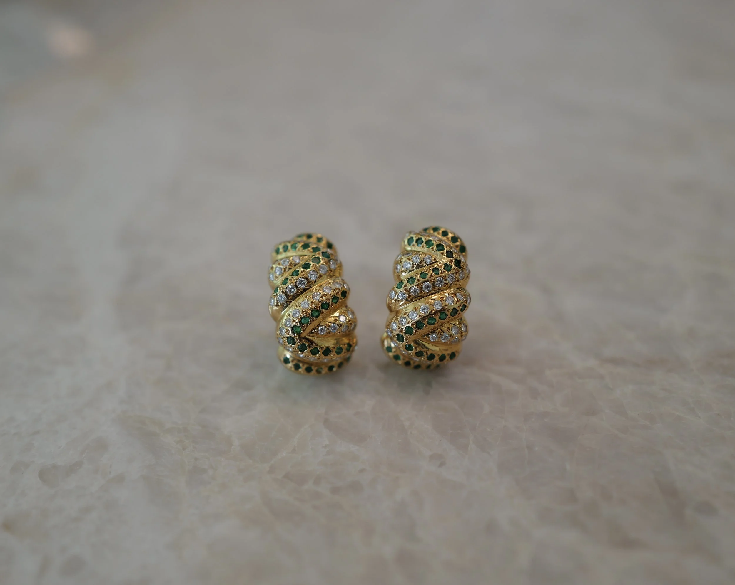 Emerald, Diamond & Yellow Gold Earclips