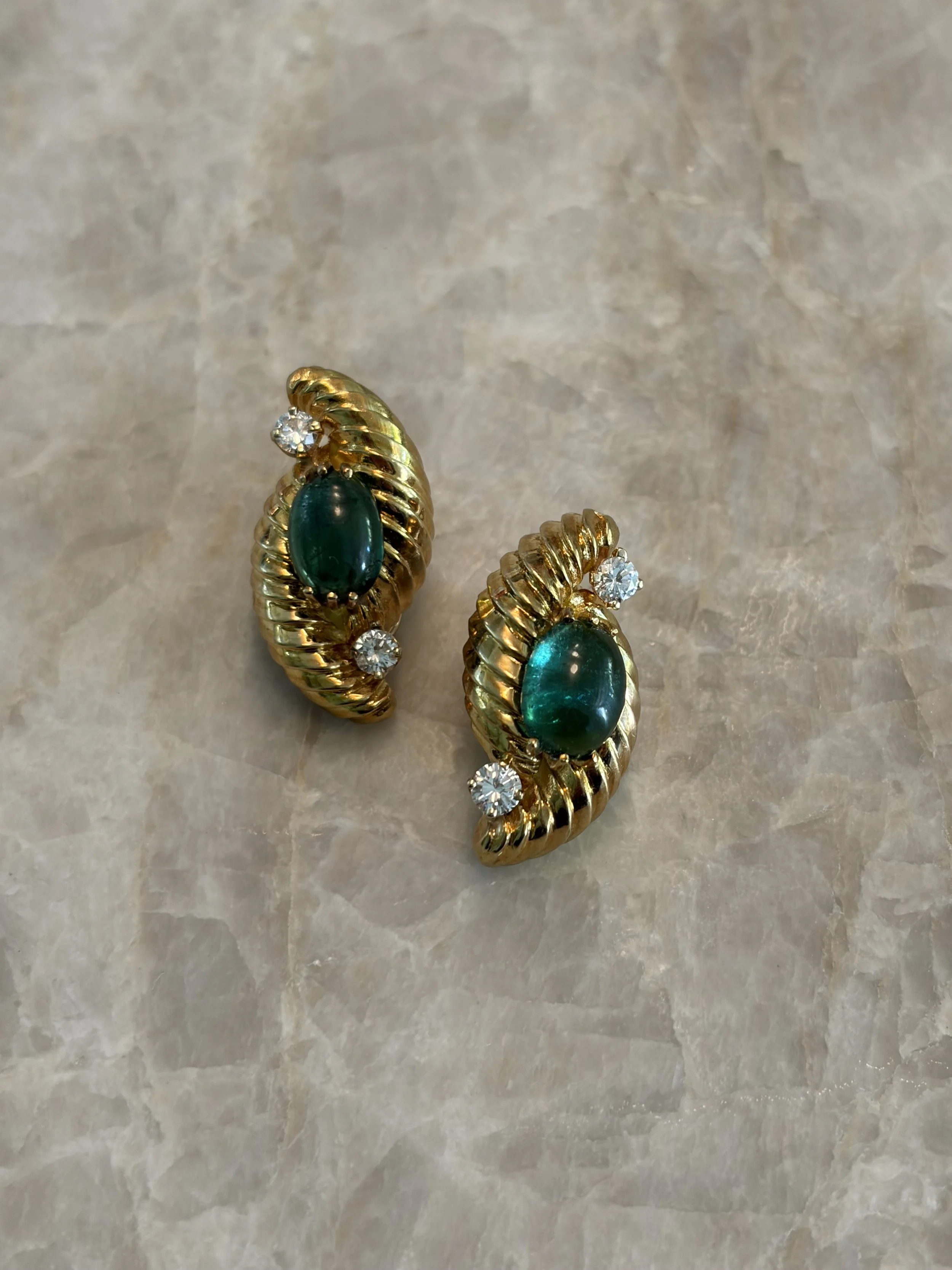 Green Tourmaline, Diamond & Yellow Gold Earrings