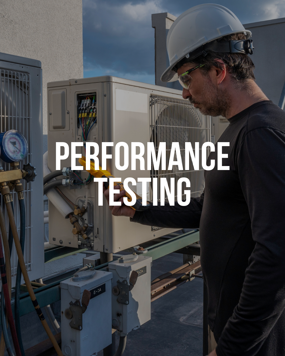 Technician testing rooftop HVAC system performance