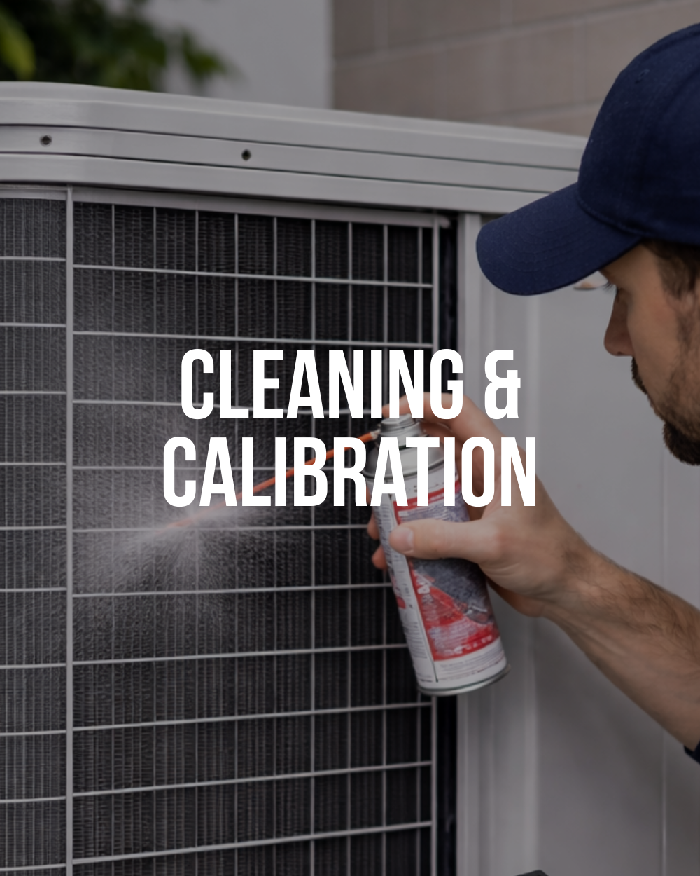 Technician cleaning HVAC condenser coil during system maintenance