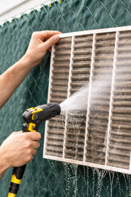 Technician cleaning HVAC air filter during routine maintenance