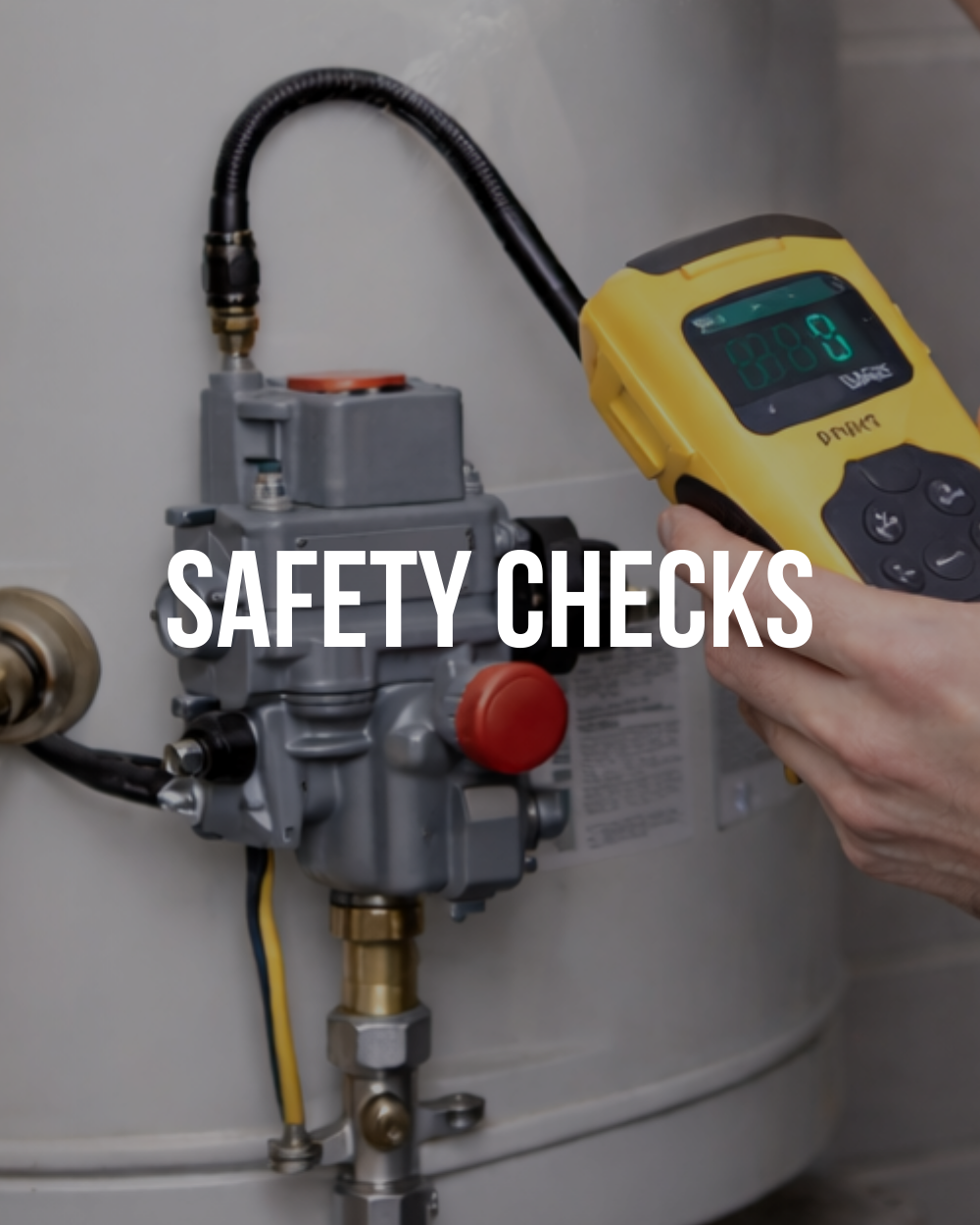 Technician performing gas pressure safety check on heating equipment