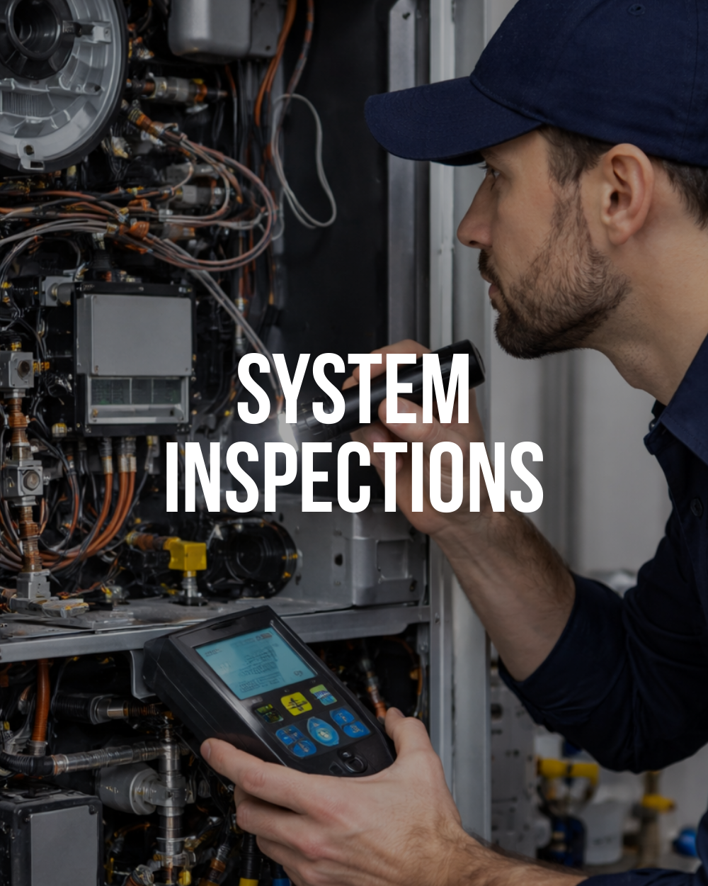 Technician inspecting mechanical heating system components during maintenance