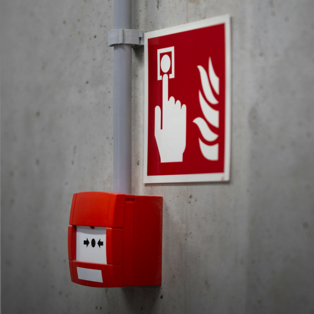 Fire alarm and fire protection system equipment installed on building wall