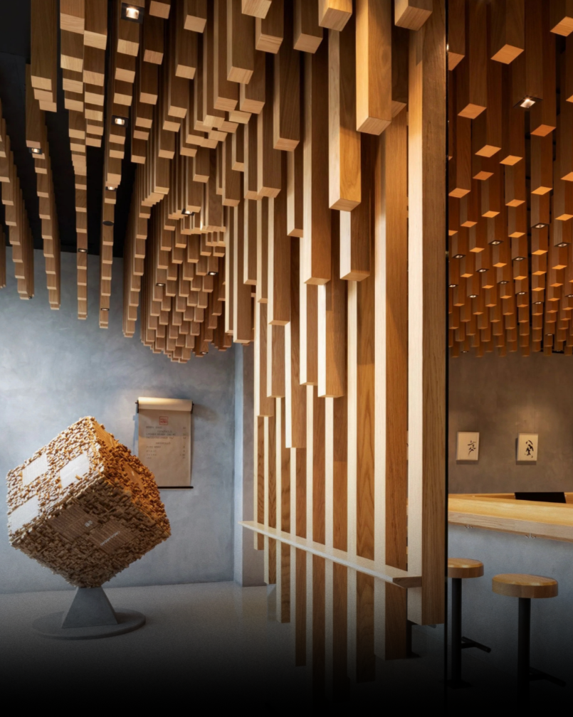Hello Nori restaurant interior with modern wood architectural design