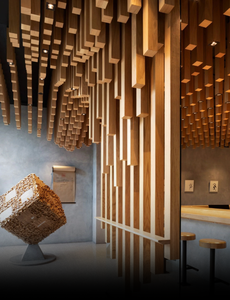Hello Nori restaurant interior with modern wood architectural design