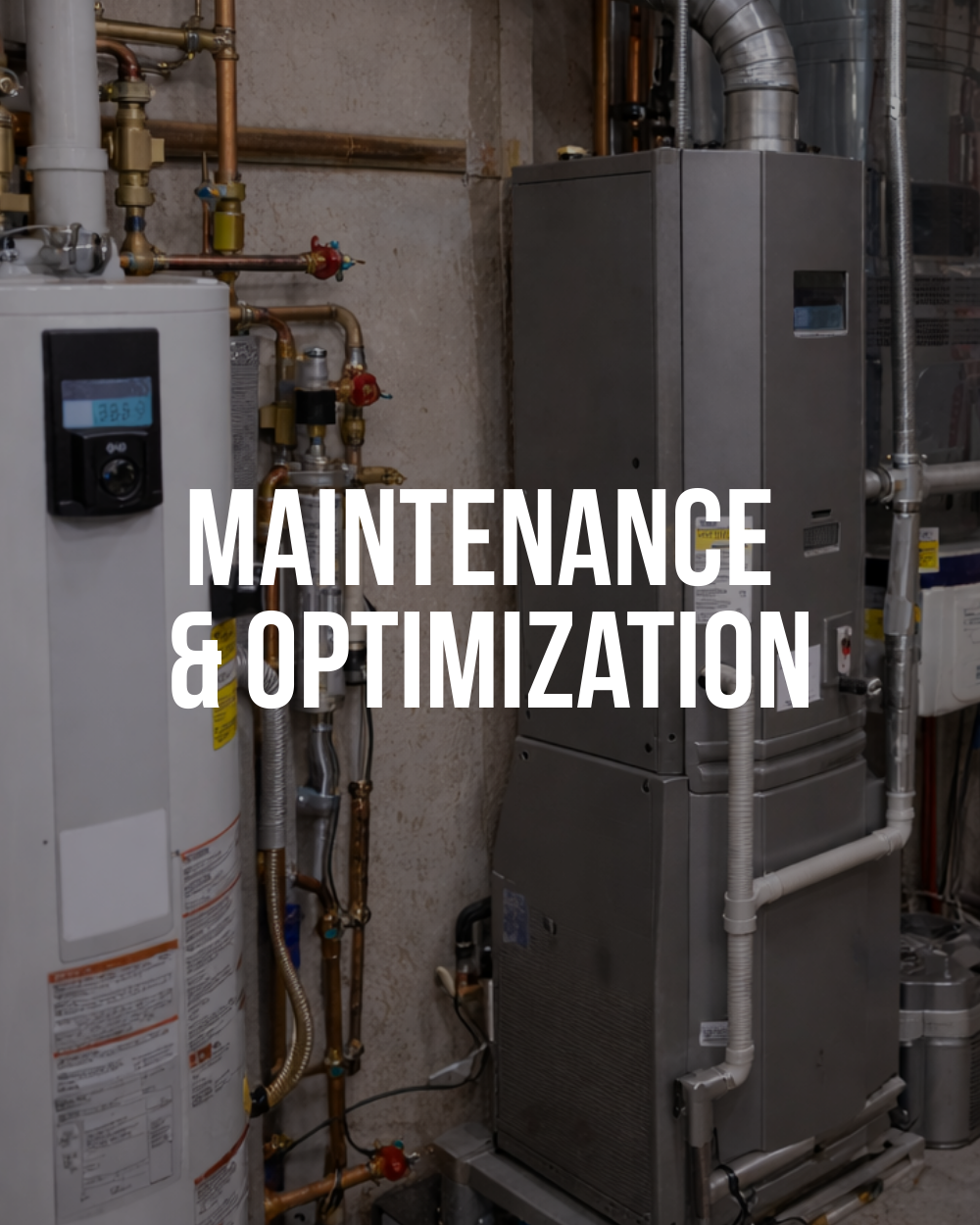 Mechanical room with commercial boiler and hot water system equipment