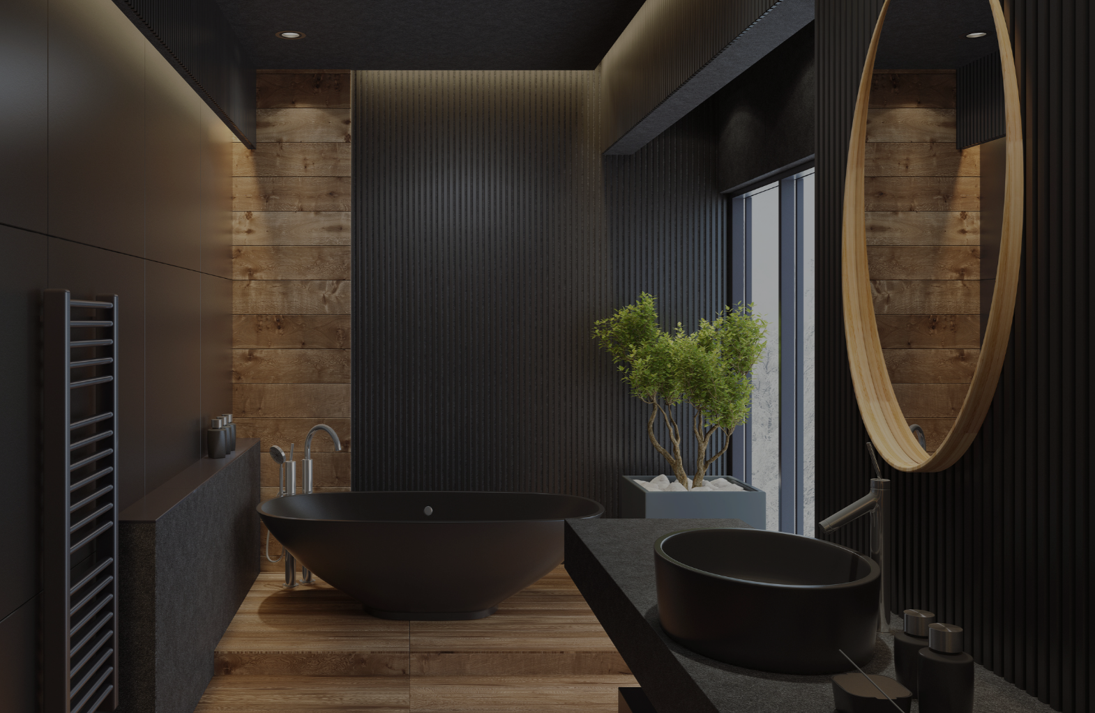 Modern luxury bathroom with freestanding bathtub and contemporary interior design