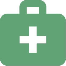 Green medical briefcase with a black medical cross symbol on it.