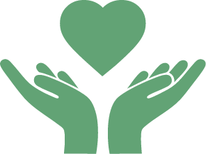 Two hands holding a heart.