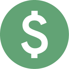 Green circle with a black dollar sign in the center