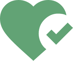A green heart with a checkmark inside it.