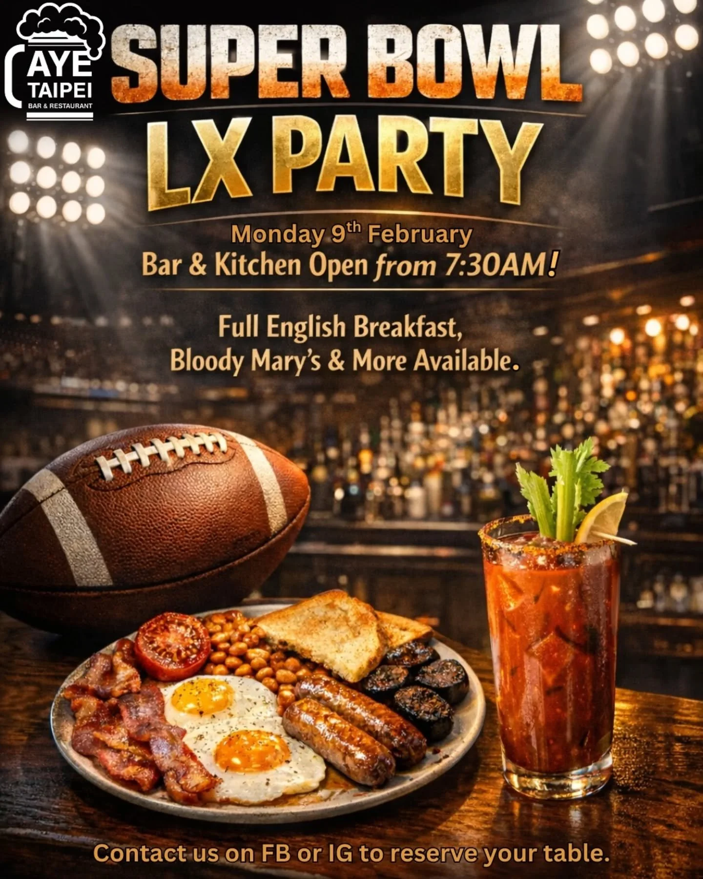 🏈 SUPER BOWL LX &ndash; GAME DAY STARTS EARLY 🏈

We&rsquo;re opening the bar &amp; kitchen from 7:30AM for the biggest showdown of the year 🔥

Fuel up before kickoff with a Full English Breakfast, kick things off with Bloody Marys, and settle in f