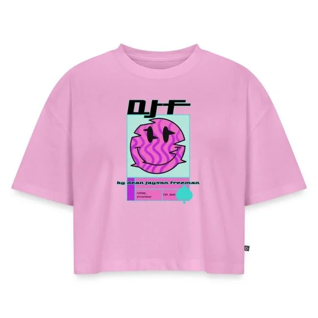 Lilat colored T-Shirt mit digitalem Cartoon-Design und Texten