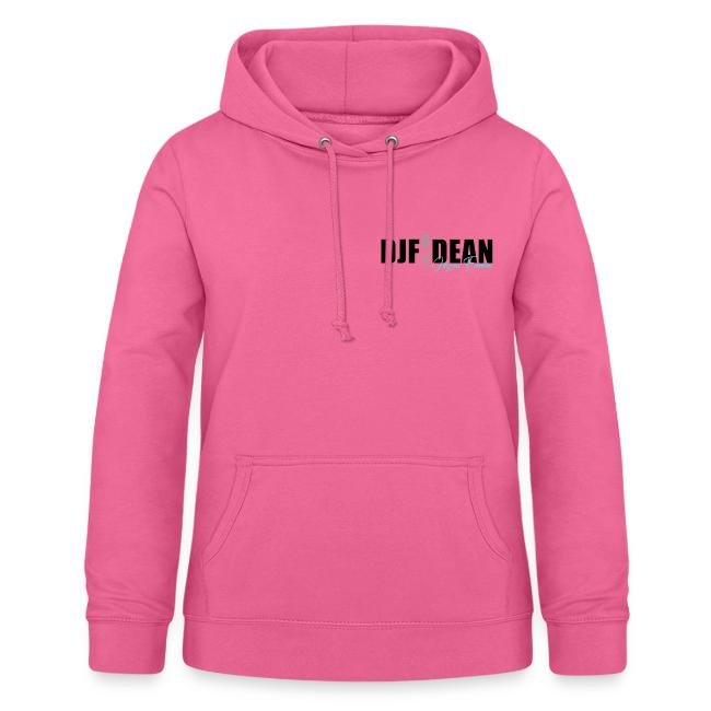 Ein pinker Kapuzenpullover mit schwarzem Text "HUF DEAN" auf der Brust.