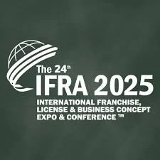Logo for the 24th IFRA International Franchise License and Business Concept Expo and Conference 2025 with a globe and curved lines.