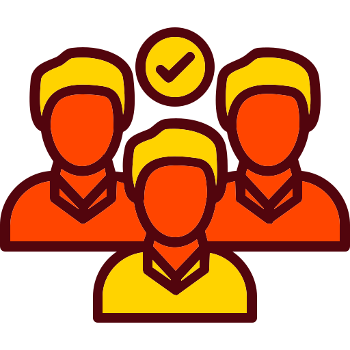 Illustration of three people with a checkmark above them, symbolizing teamwork or approval.