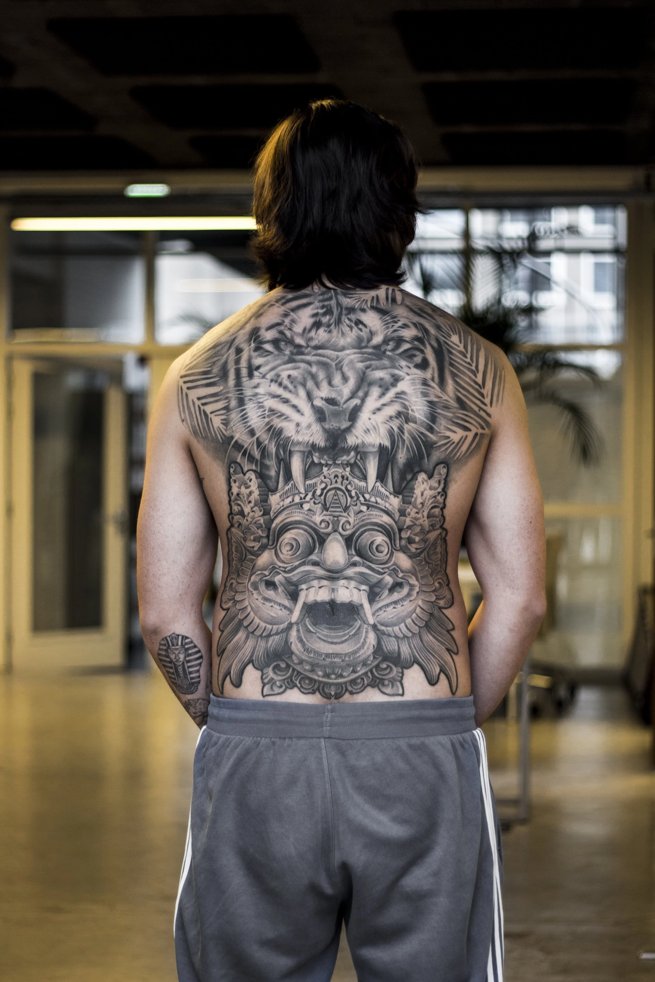 Realistic Angry Tiger Barong Mask Full Backpiece Tattoo Jannes de Groot Tattoo Marked.jpg