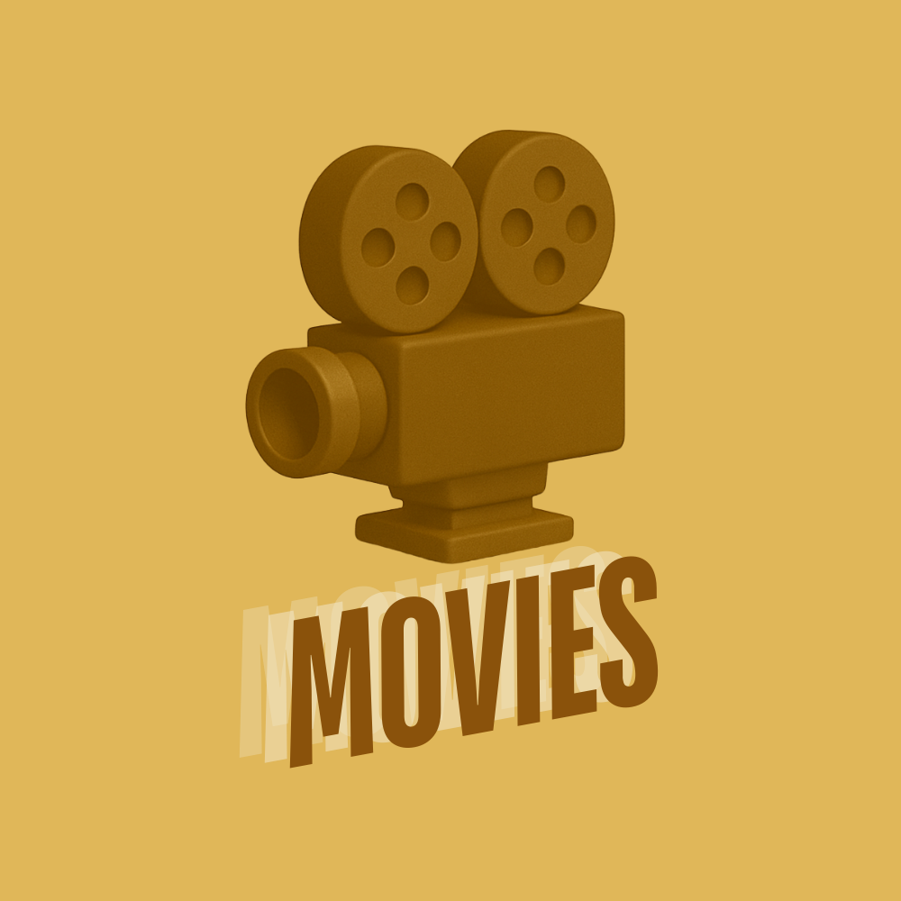 3D illustration of a camera with the word Movies