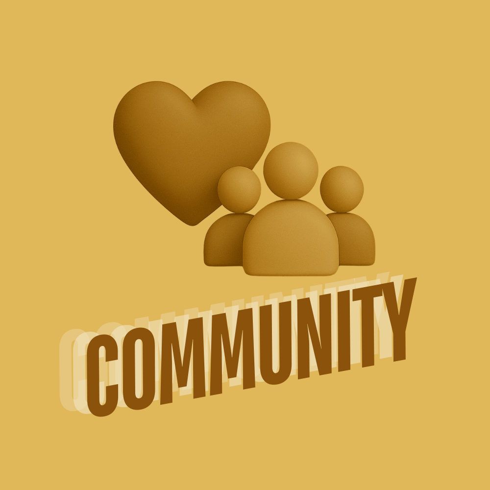 3D Illustration of a community with a heart and the word community