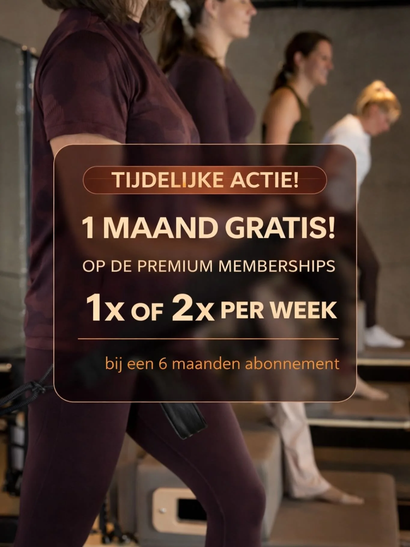 ✨ Een extra maand gratis ✨

Om het nieuwe jaar goed te starten, willen we jullie helpen meer structuur en continu&iuml;teit in de training te krijgen.

Daarom bieden we onze Reformer Pilates abonnementen voor 1 en 2 keer per week tijdelijk aan met &e