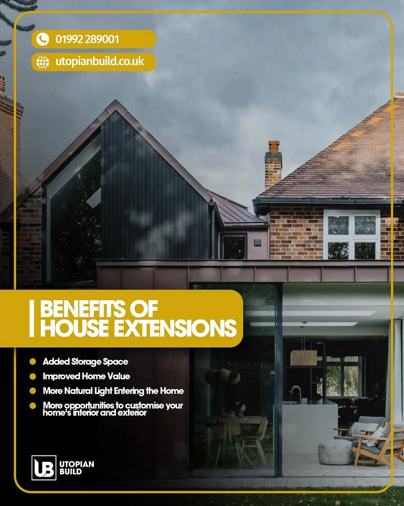 Extending your house can benefit in more ways than one!

- Added storage space
- Improved home value
- More natural light
- More opportunities to customise your homes interior &amp; exterior

Thinking of adding an extension to your house? Get in touc