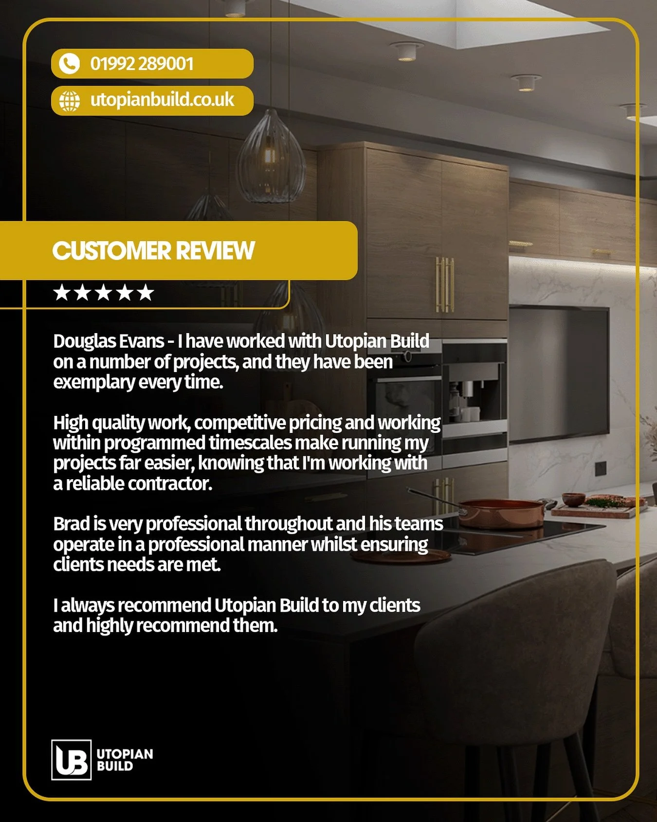 We love to hear your positive feedback 🙌✨

Another glowing review from one of our long term clients. 

Build your dream home with Utopian Build.