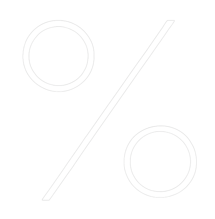 White percentage symbol on a black background.