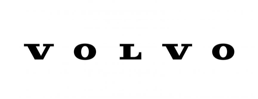 The word 'VOLVO' spelled out with large black letters on a white background.