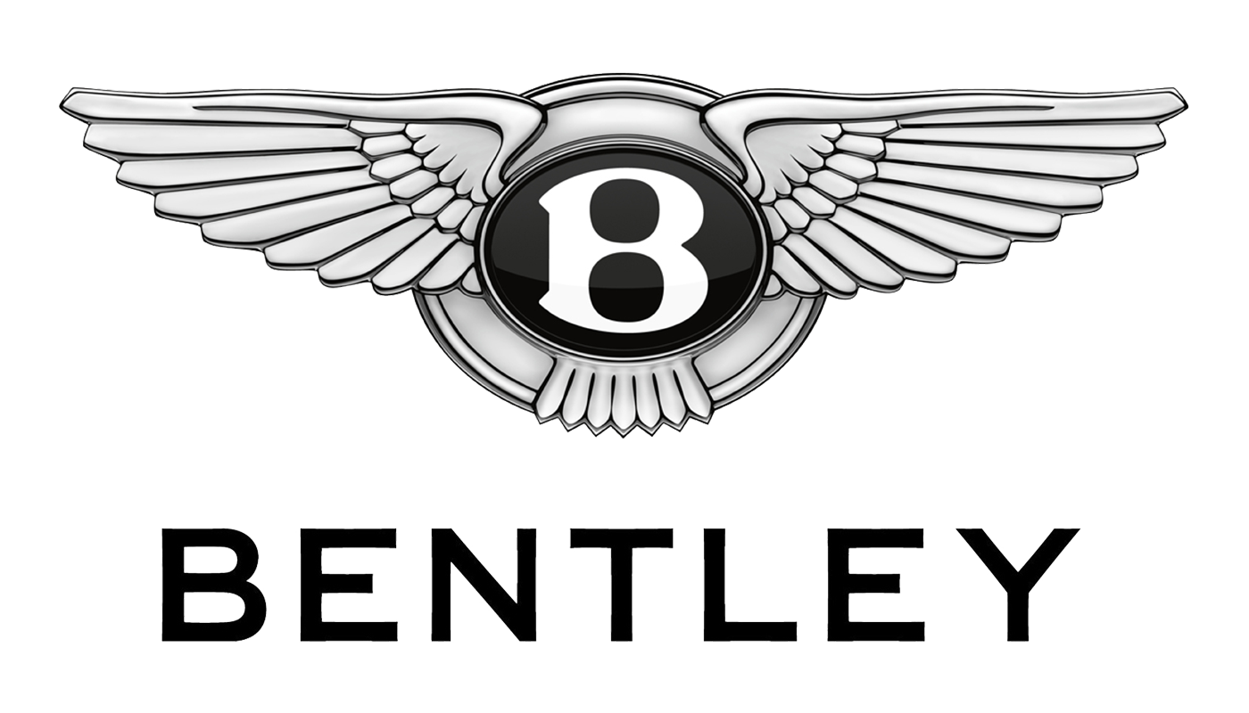Bentley logo with a black circle containing a white letter B, wings extending outwards, and the word 'BENTLEY' written below.