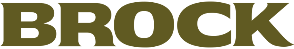 Close-up of the word 'BROCK' in bold, dark green letters on a black background.