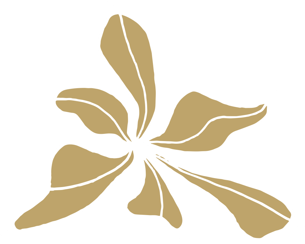 Illustration einer stilisierten Pflanze mit sieben goldenen Blättern auf weißem Hintergrund.