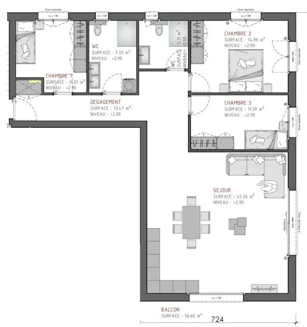  4½ pièces  Saxon 126m2