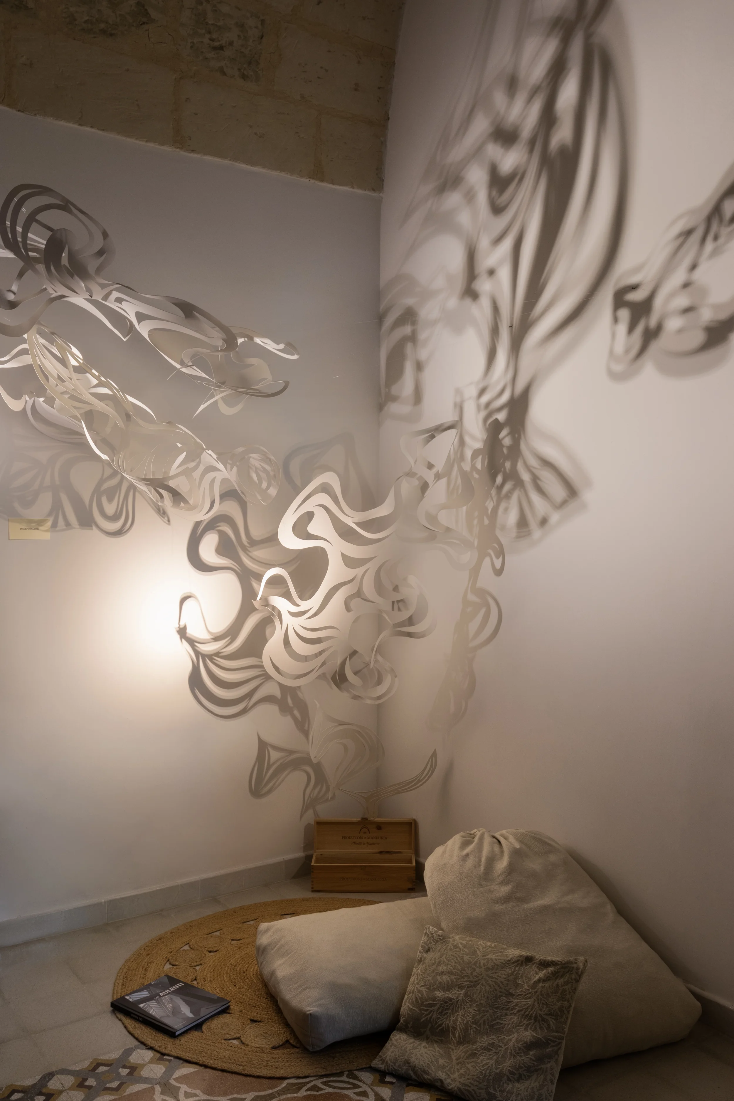 INCORPOREA turns a corner into a magical interior space. Art piece by arch. Roberta Pellé