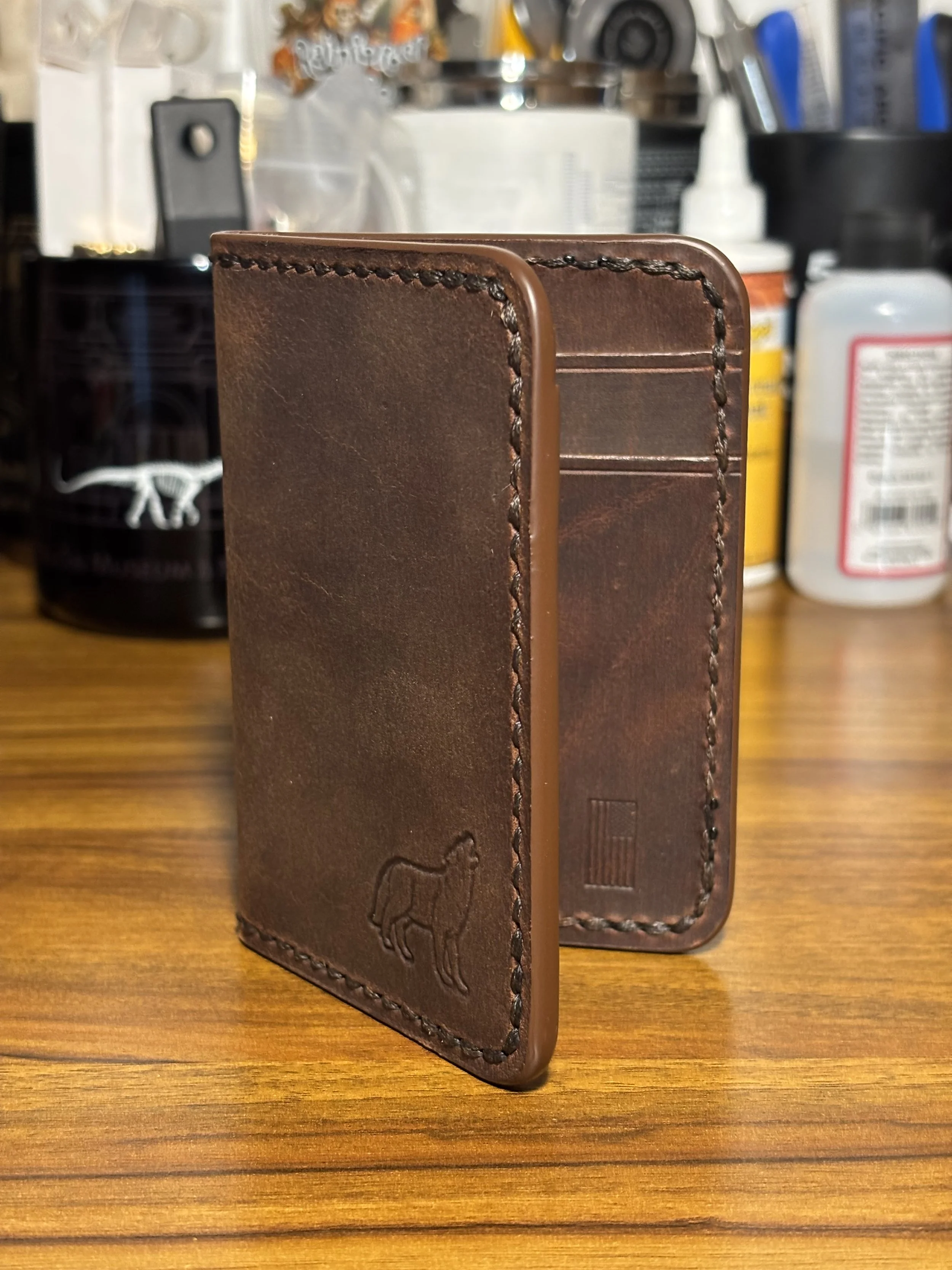 Lone Wolf Bifold Wallet - Crazy Horse Leather - Handmade Leather Gift - Unlined