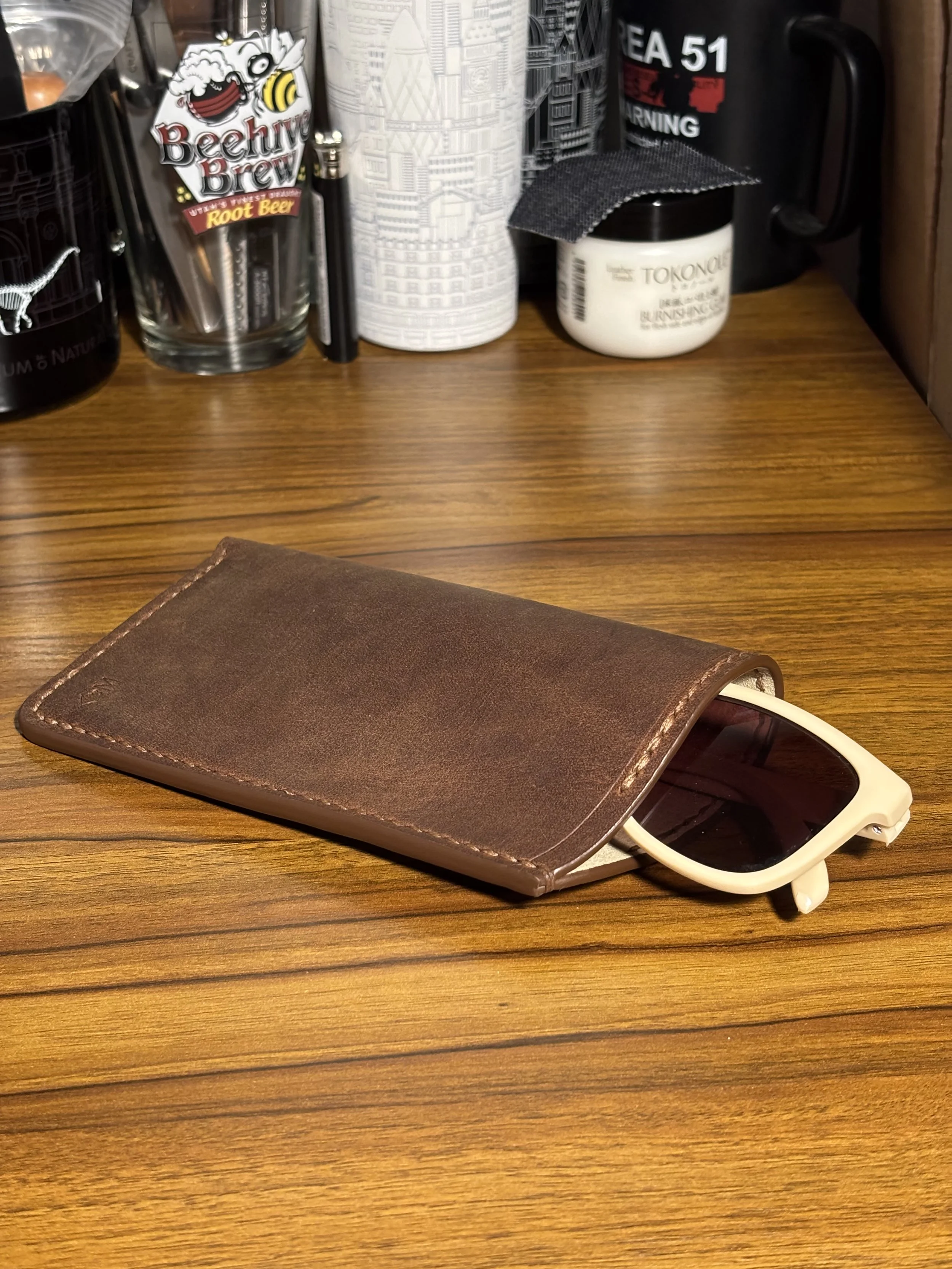The Drifter Sunglasses Sleeve | Full Grain Leather Sunglasses Case | Handmade Leather Eyeglass Case | Saddle Stitched | Made in USA