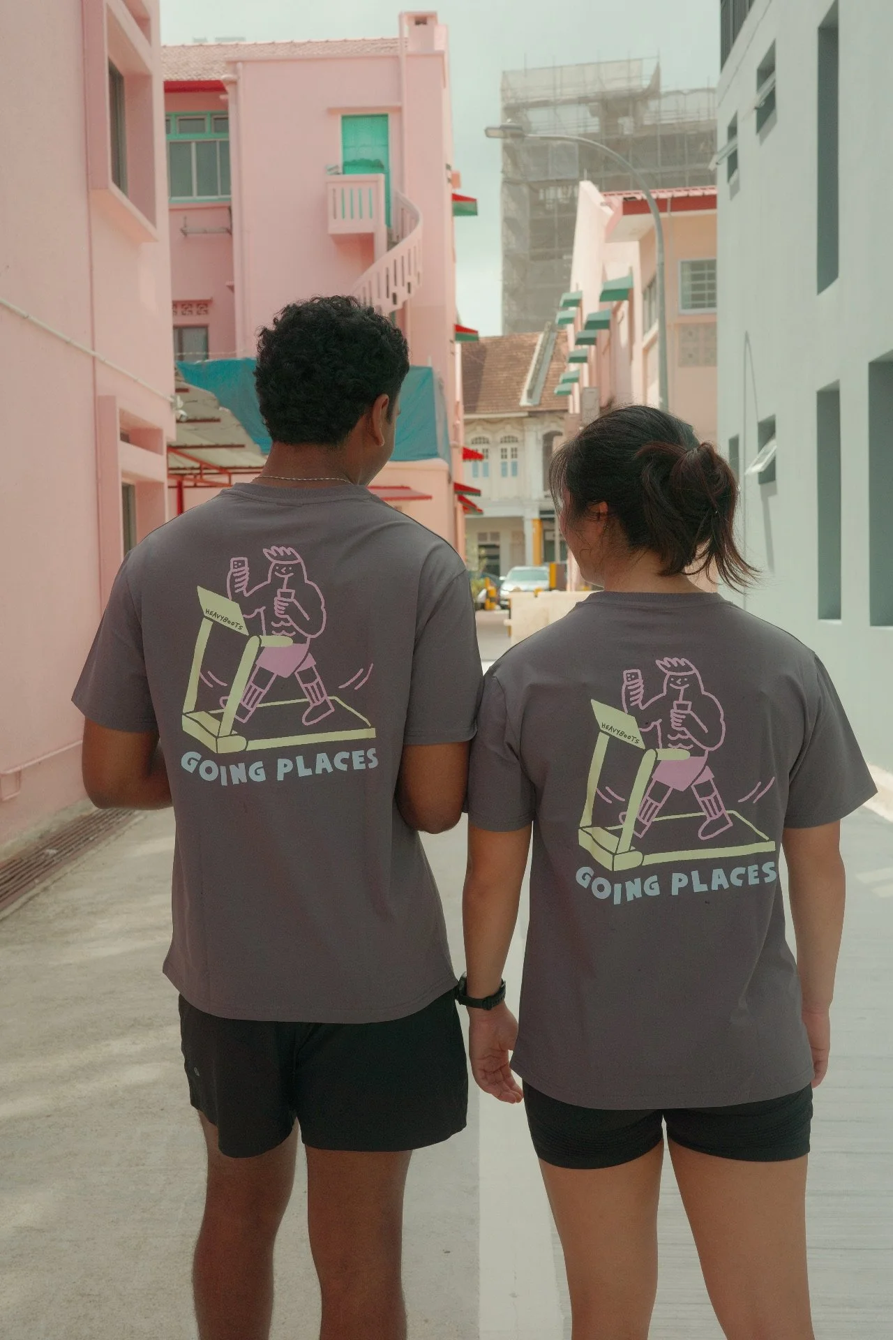 Back view of a grey 10K I OK graphic t-shirt with graphics, unisex casual streetwear tee
